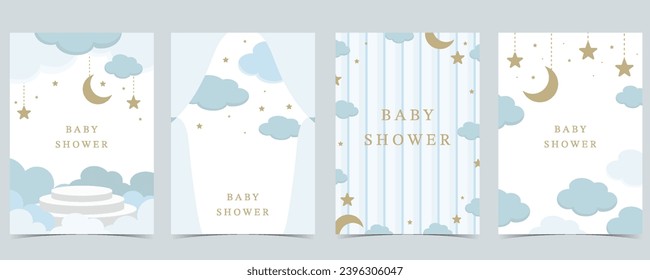 Baby shower invitation card for boy with balloon, cloud,sky, blue