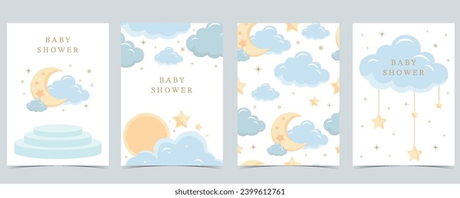 Baby shower invitation card for boy with balloon, cloud,sky, blue