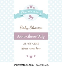 Baby shower invitation card with butterfly and horse