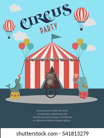 Baby shower invitation card with circus. Vector illustration