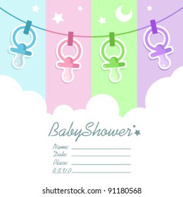 Baby Shower Invitation Card with Clouds and Pacifiers