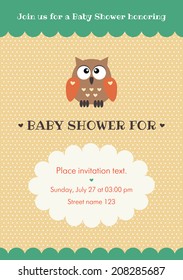Baby shower invitation card with cute owl. Some blank space for your text included.