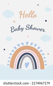 Baby shower invitation card with cute rainbow. Vector illustration for postcards, invitations, banners