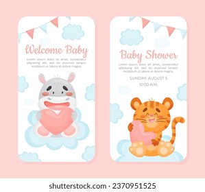 Baby Shower Invitation Card with Cute Animal Vector Template