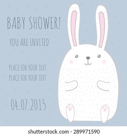 Baby shower invitation card with cute bunny. Vector illustration