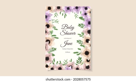 Baby Shower Invitation Card design Template. Baby Shower Invite Layout. Colorful Floral Baby Shower Card with sweet beautiful blossoming flowers botanical Vector Illustration