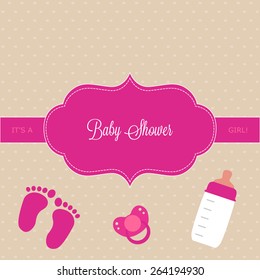 baby shower invitation card, different objects for newborn on light background
