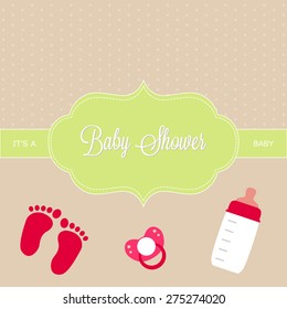 baby shower invitation card, different objects for newborn on light background