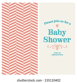 Baby shower invitation card editable with vintage retro background chevron, type, font, ornaments, and heart