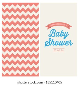 Baby shower invitation card editable with vintage retro background chevron, type, font, and ribbons