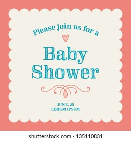 Baby Shower Invitation Card Editable With Type, Font, Ornaments, Heart And Frame Border Vintage