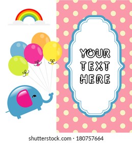 Baby shower invitation card. elephant holding ballons, vector illustration