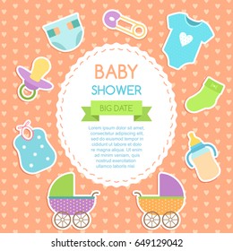 baby shower invitation card. Flat vector illustration
