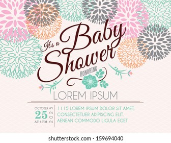 Baby Shower Invitation Card with Flowers 