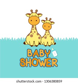 Baby shower invitation card. Baby Giraffe cartoon.