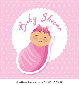 Baby shower invitation card baby girl in cloth cartoon vector digital image illustration