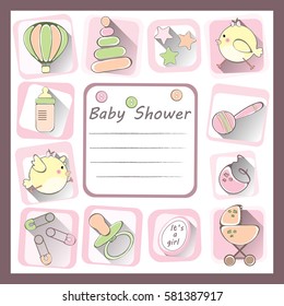 Baby shower invitation card for girls - vector illustration