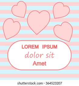Baby shower invitation card Hearts and stripes background in pink and blue Decorative frame template Seamless stripes background for nursery room decor, poster, Invitation card, greeting card template