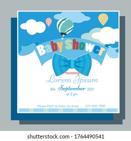 Baby shower invitation card landscape with baloon in the sky