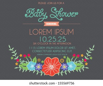 Baby Shower Invitation Card on Gray Background in Vector
