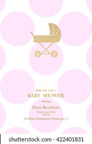 Baby Shower Invitation Card. Pink Polka Dot And Gold Elements