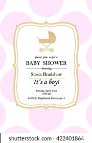 Baby Shower Invitation Card. Pink  And Gold Glitter 