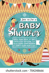 Baby Shower invitation card with pirate theme. Vector illustration