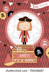 Baby Shower invitation card with pirate theme. Vector illustration
