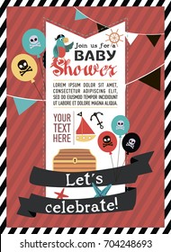 Baby Shower invitation card with pirate theme. Vector illustration