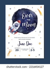 Baby Shower Invitation Card With Space Theme Background Template For Baby Girl And Baby Boy