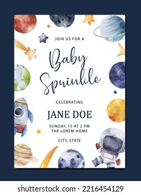 Baby Shower Invitation Card With Space Theme Background Template For Baby Girl And Baby Boy