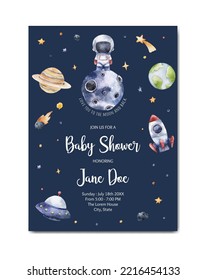 Baby Shower Invitation Card With Space Theme Background Template For Baby Girl And Baby Boy