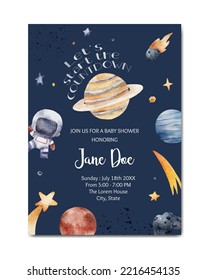 Baby Shower Invitation Card With Space Theme Background Template For Baby Girl And Baby Boy