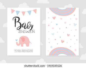 Baby Shower Invitation Card Template in Pasterl Colors, Poster, Greeting Card, Banner Design Cartoon Vector Illustration