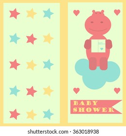 Baby shower invitation card template with Hippo.