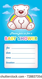 Baby shower invitation card template. Vector illustration. Family colored greetings for boy born.