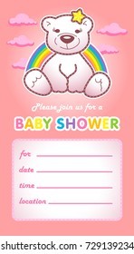 Baby shower invitation card template. Vector illustration. Family colored greetings for a girl born.