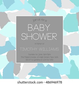 Baby Shower invitation card with torn paper collage background pattern.