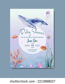 Baby Shower Invitation Card Under The Sea Theme Template Background