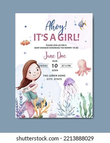 Baby Shower Invitation Card Under The Sea Theme Template Background