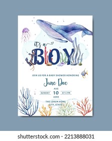 Baby Shower Invitation Card Under The Sea Theme Template Background