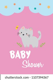 baby shower invitation card,birthday card,cat, poster, greeting, template, animals, Vector illustration
