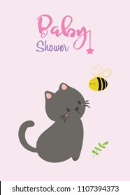 baby shower invitation card,birthday card,cat, poster, greeting, template, animals, Vector illustration