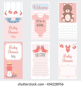 Baby Shower Invitation Card.It's a Girl.Baby Shower Greeting Card.Baby Girl Shower set.