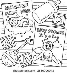 Baby Shower Invitation Cards Coloring Page 