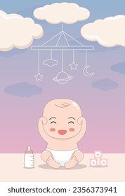 baby shower invitation with cartoon card, It's a boy. It's a girl, Vector illustration