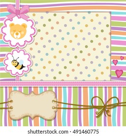 Baby shower invitation . Cute baby invitation with bee and teddy bear 
