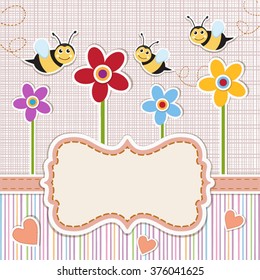  Baby shower invitation. Cute baby invitation with bees and flowers