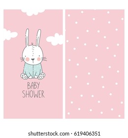 Baby Shower invitation with cute bunny. Can be used print print  for  t-shirts, home decor, posters, cards. 