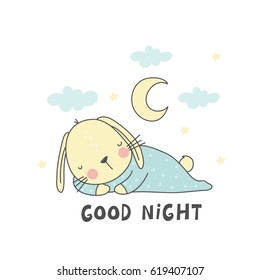 Baby Shower invitation with cute bunny. Can be used print print  for  t-shirts, home decor, posters, cards. 
